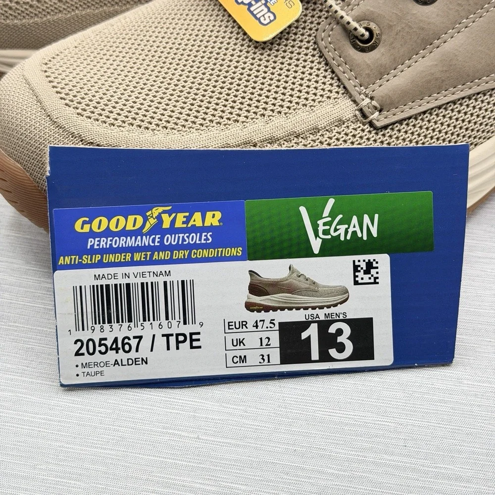 Skechers Slip Ins Men's 13 Wide Taupe Walking Shoes Relaxed Fit Goodyear Meroe